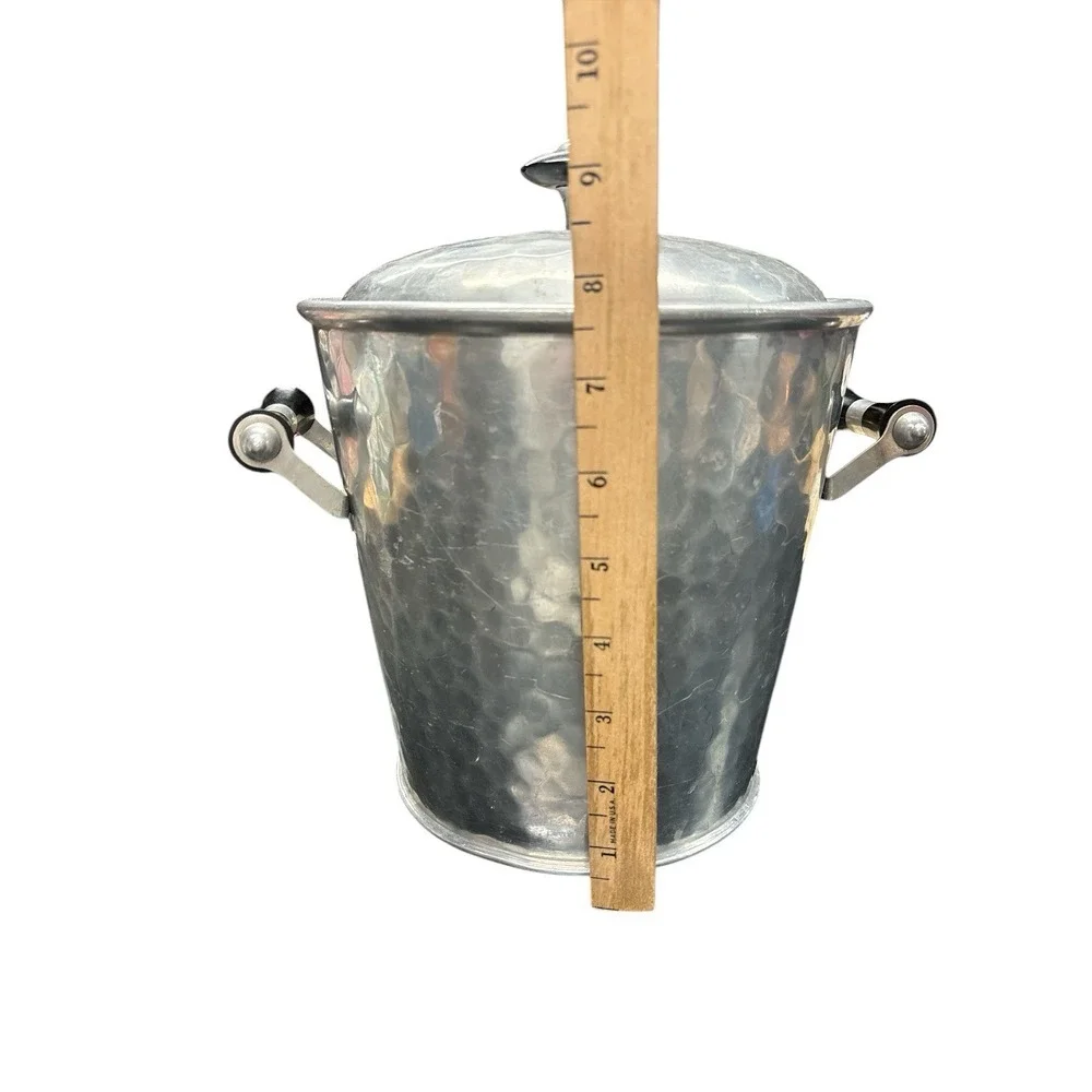 Vintage Mid Century MMM SA Brand Hammered Aluminum‎ Ice Bucket W/Tongs Spain